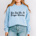 You Had Me at Trigger Warning graphic sweatshirt featuring Funny Book Lover Crewneck