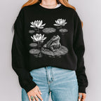 Frog graphic sweatshirt featuring Linocut Frog & Water Lily Crewneck