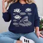 Frog graphic sweatshirt featuring Linocut Frog & Water Lily Crewneck