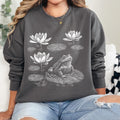 Frog graphic sweatshirt featuring Linocut Frog & Water Lily Crewneck