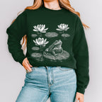 Frog graphic sweatshirt featuring Linocut Frog & Water Lily Crewneck in Charcoal