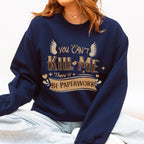 You Can’t Kill Me There’ll Be Paperwork graphic sweatshirt featuring Good Omens Aziraphale Crewneck