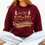 You Can’t Kill Me There’ll Be Paperwork graphic sweatshirt featuring Good Omens Aziraphale Crewneck