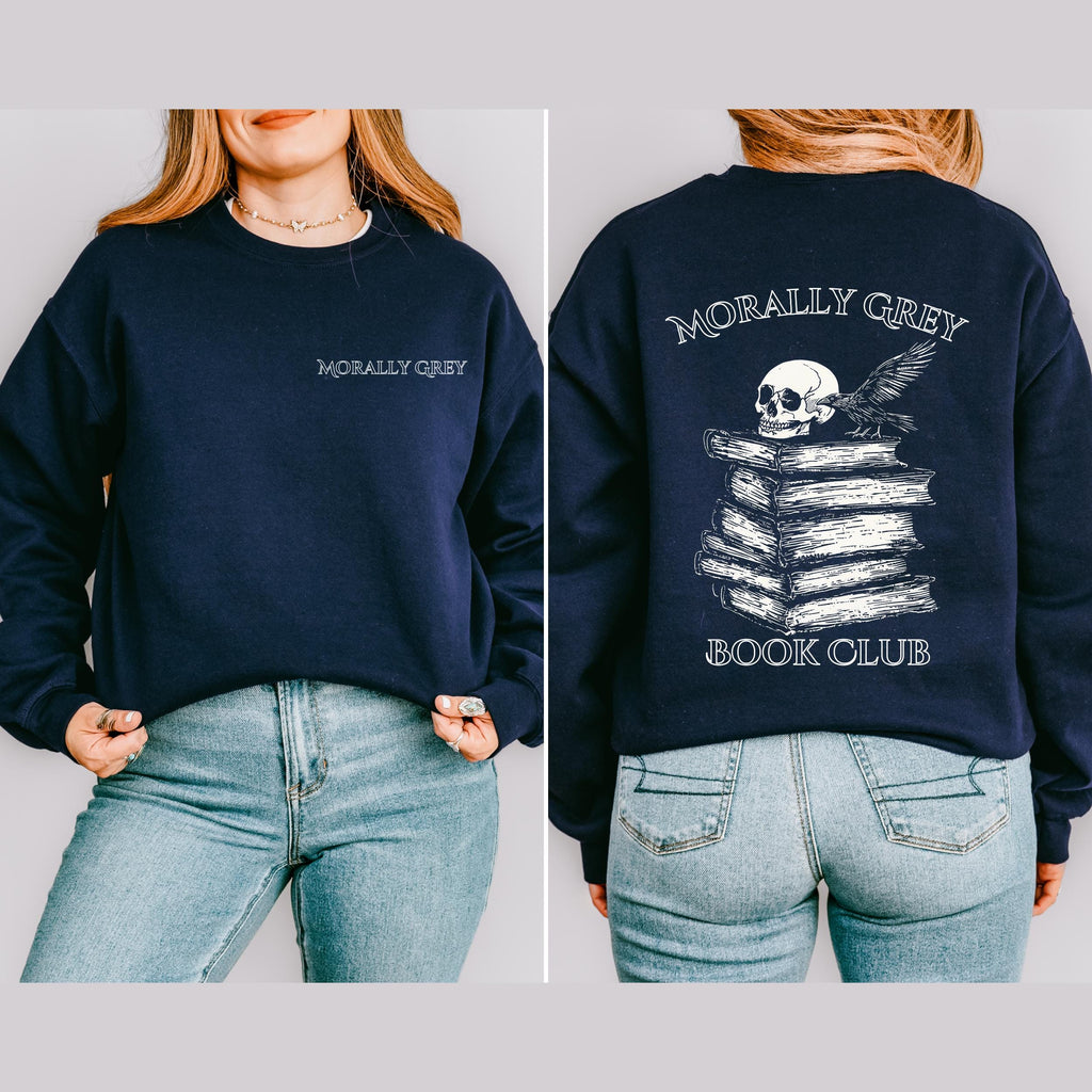 Morally Grey Book Club graphic sweatshirt featuring Dark Romance Reader Crewneck