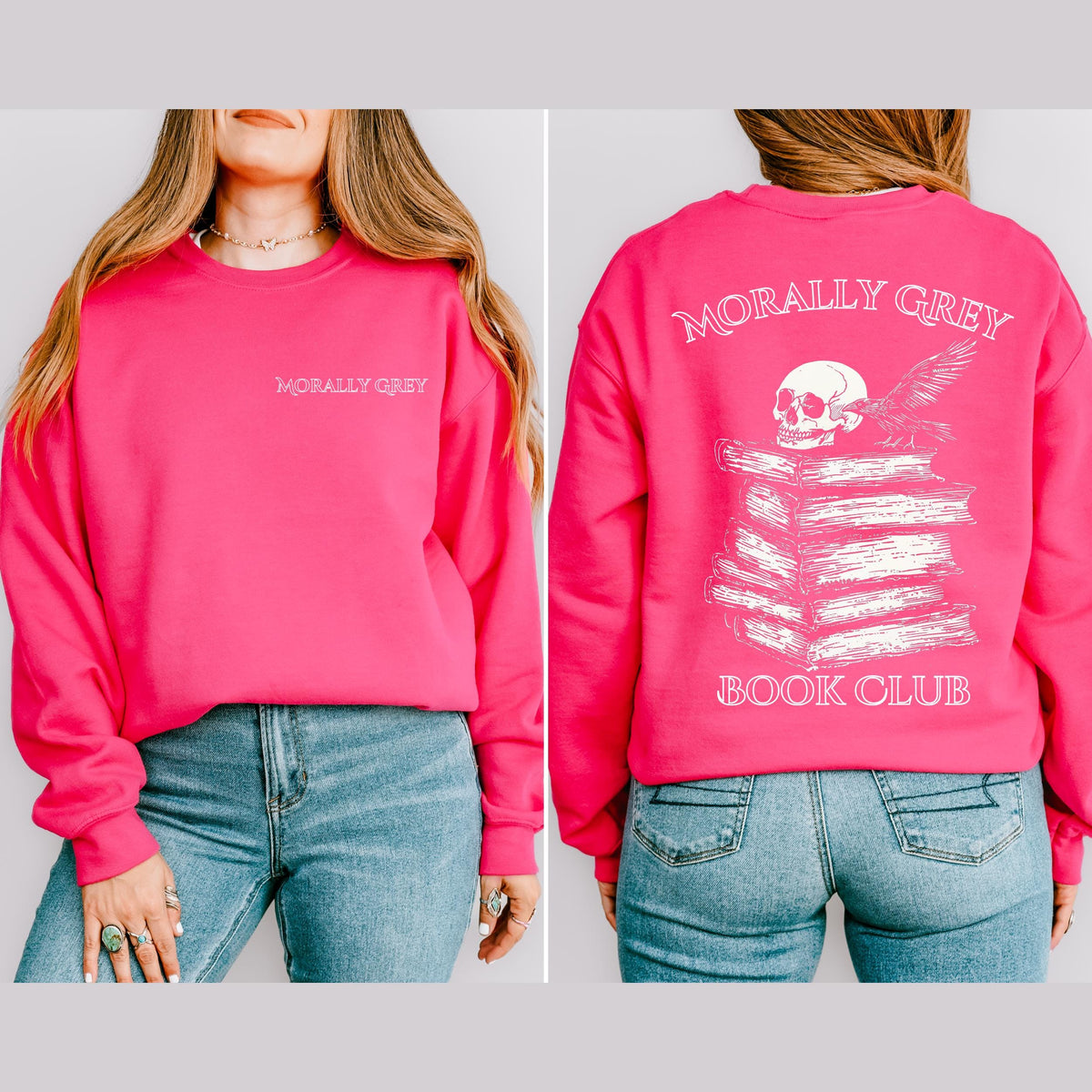 Morally Grey Book Club graphic sweatshirt featuring Dark Romance Reader Crewneck