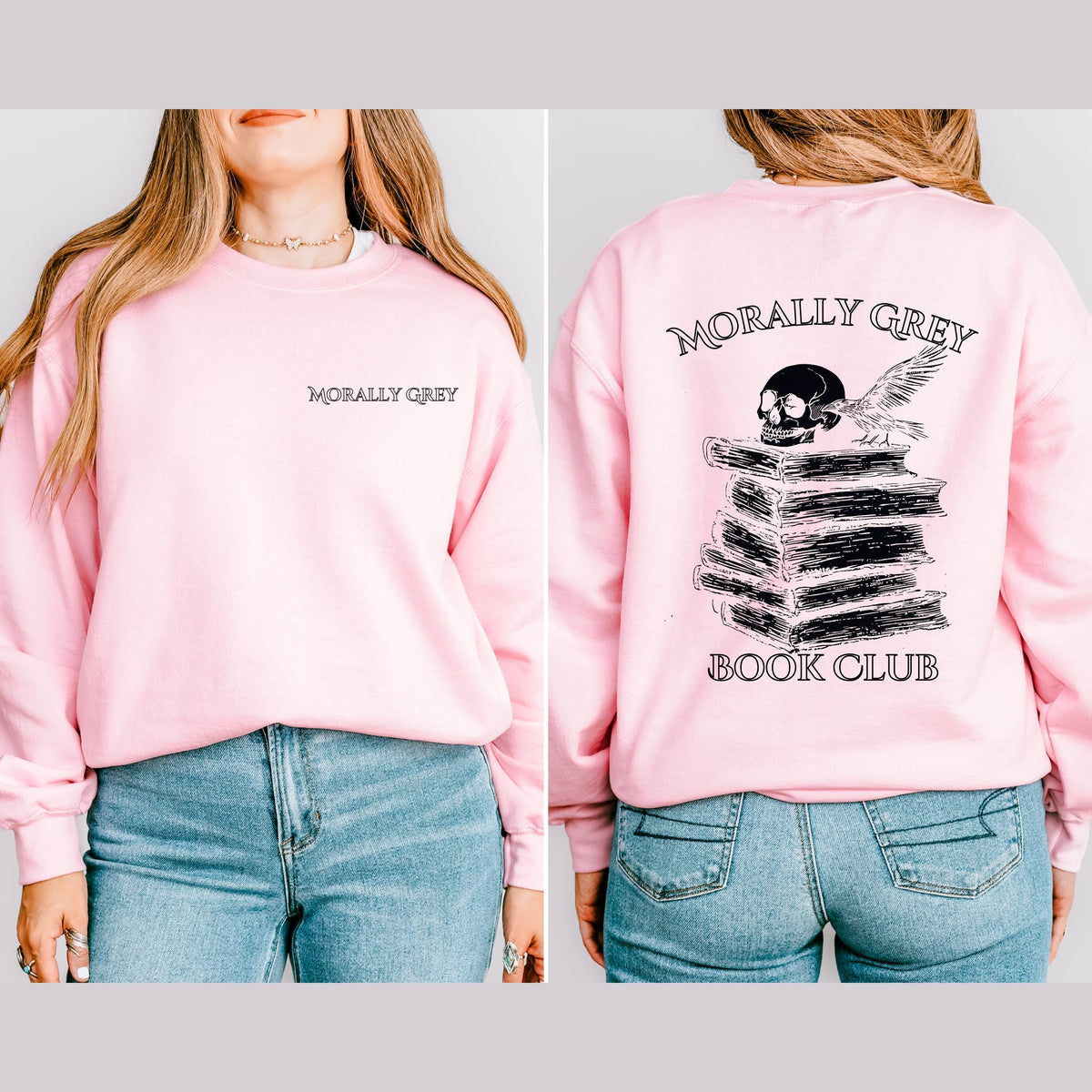 Morally Grey Book Club graphic sweatshirt featuring Dark Romance Reader Crewneck