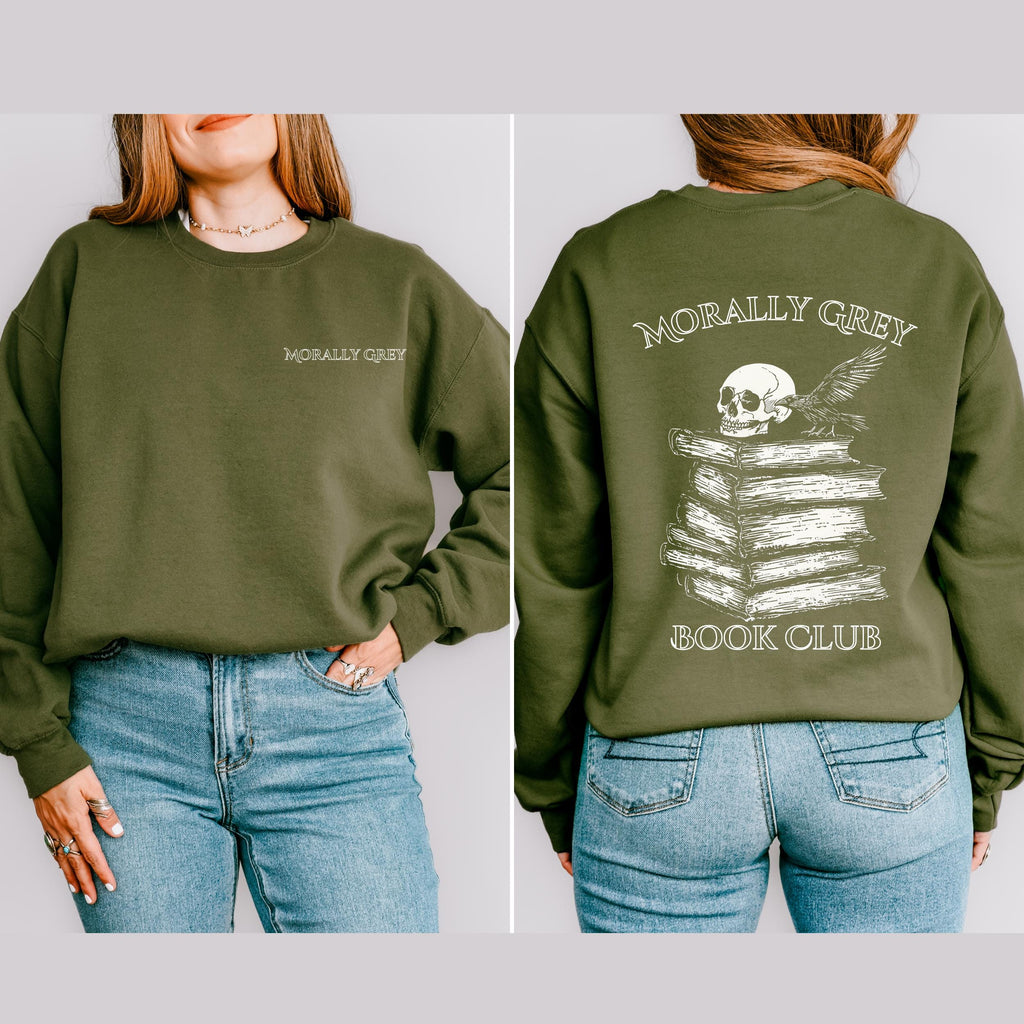 Morally Grey Book Club graphic sweatshirt featuring Dark Romance Reader Crewneck