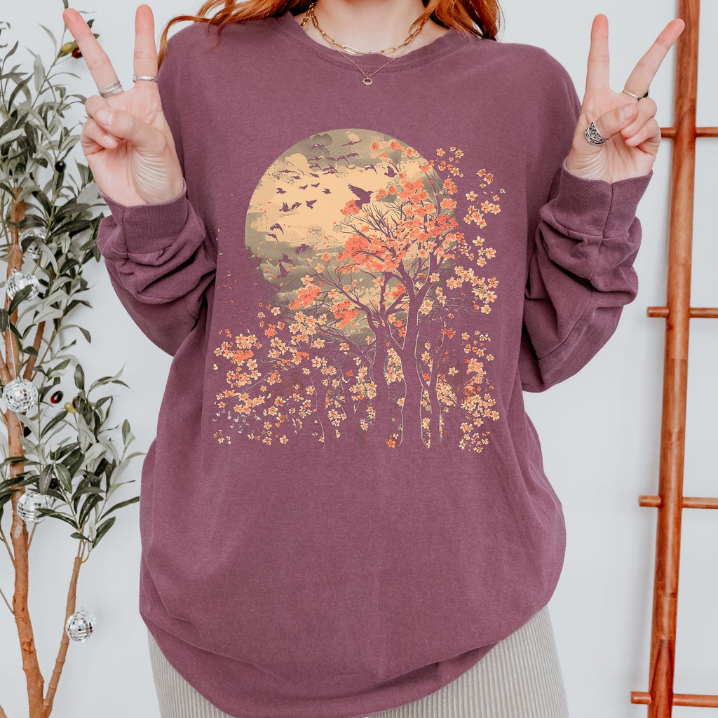Moonlit Cherry Blossom long sleeve graphic shirt featuring Comfort Colors Botanical Nature Tee