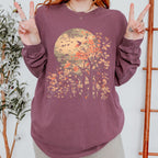 Moonlit Cherry Blossom long sleeve graphic shirt featuring Comfort Colors Botanical Nature Tee