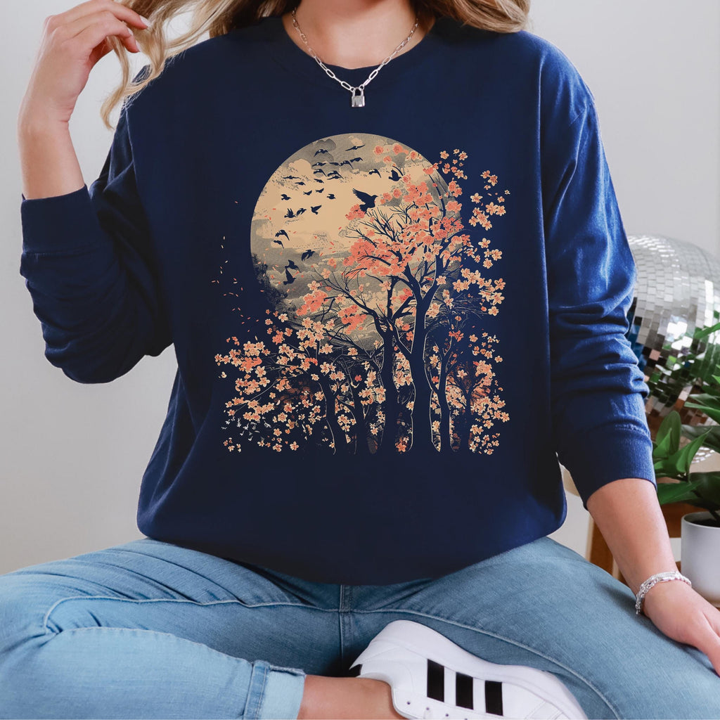 Moonlit Cherry Blossom long sleeve graphic shirt featuring Comfort Colors Botanical Nature Tee