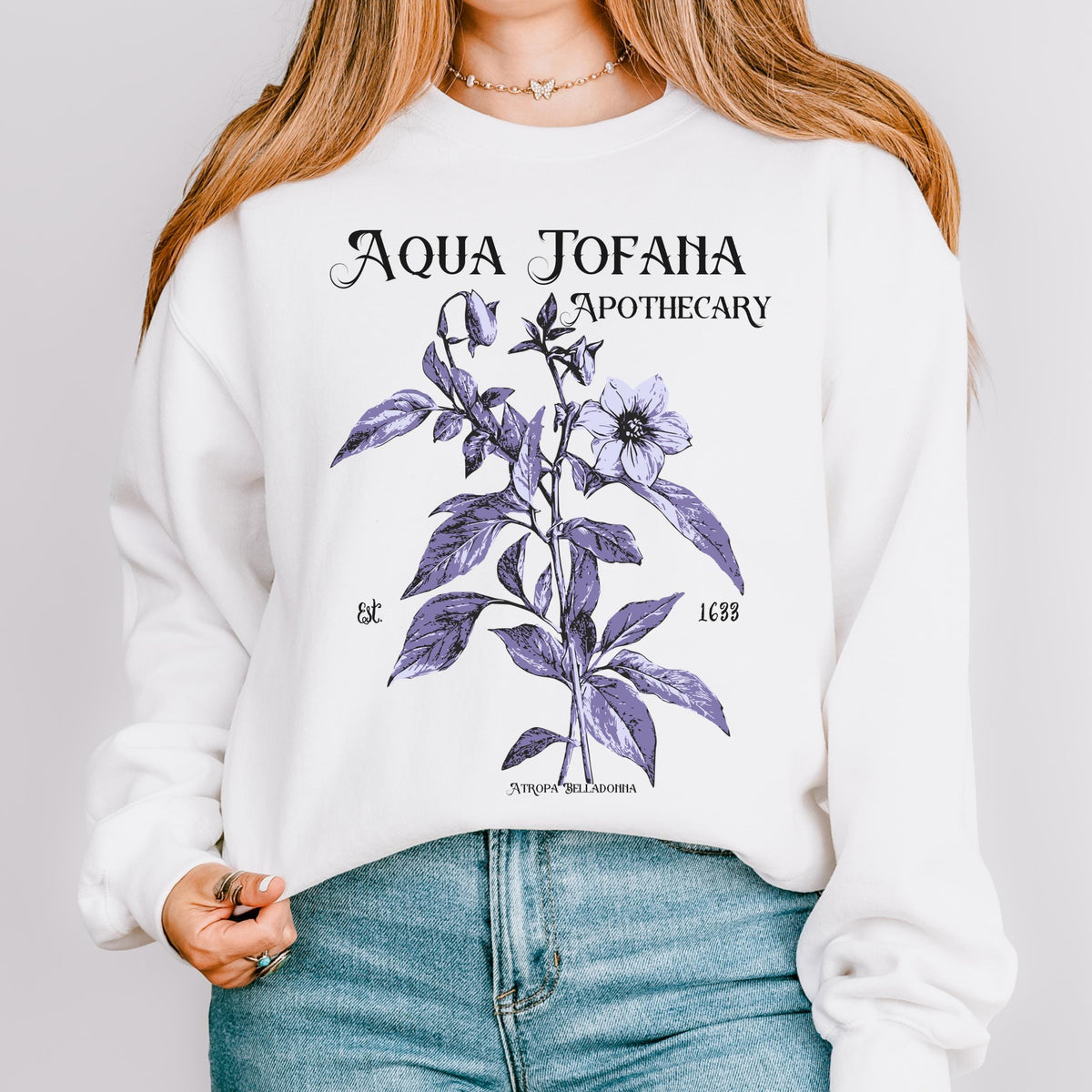 Aqua Tofana Feminist graphic sweatshirt featuring Belladonna Apothecary Crewneck