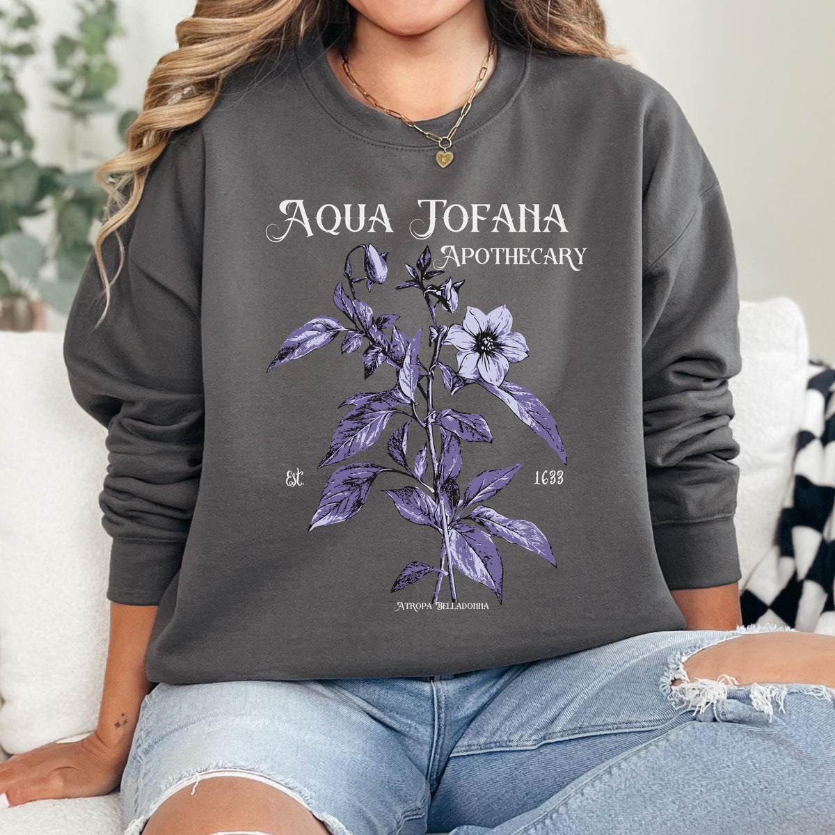 Aqua Tofana Feminist graphic sweatshirt featuring Belladonna Apothecary Crewneck