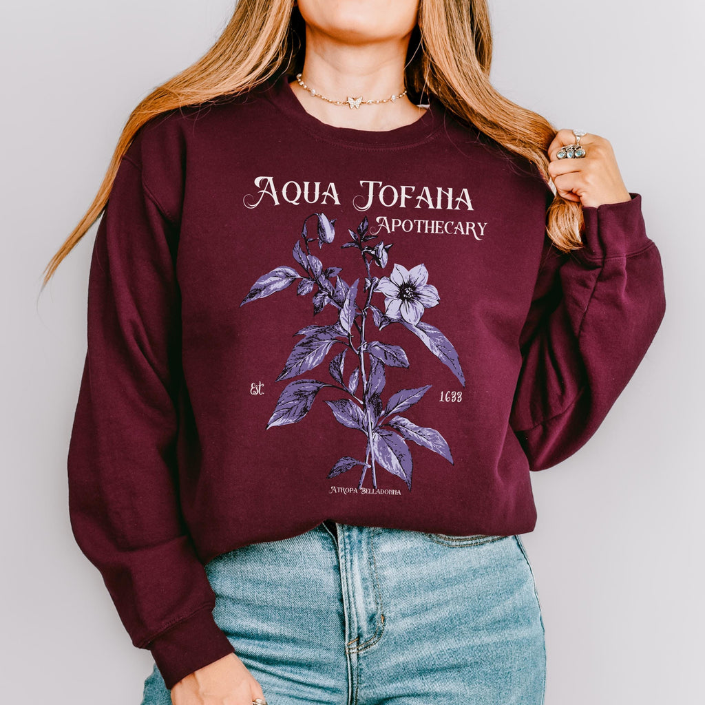 Aqua Tofana Feminist graphic sweatshirt featuring Belladonna Apothecary Crewneck