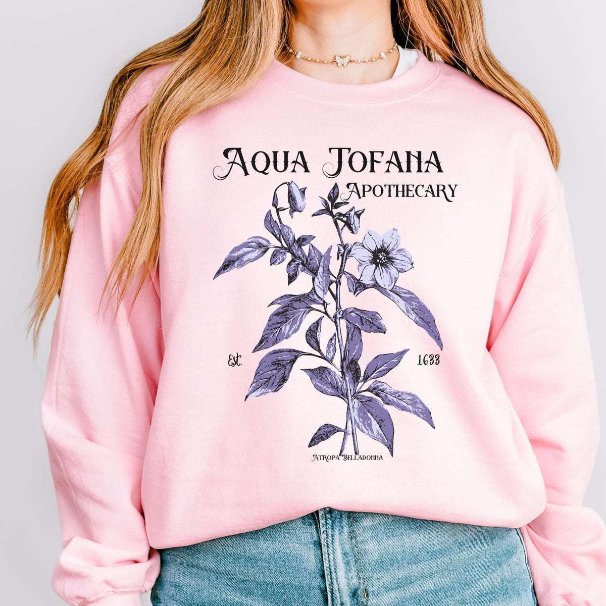 Aqua Tofana Feminist graphic sweatshirt featuring Belladonna Apothecary Crewneck