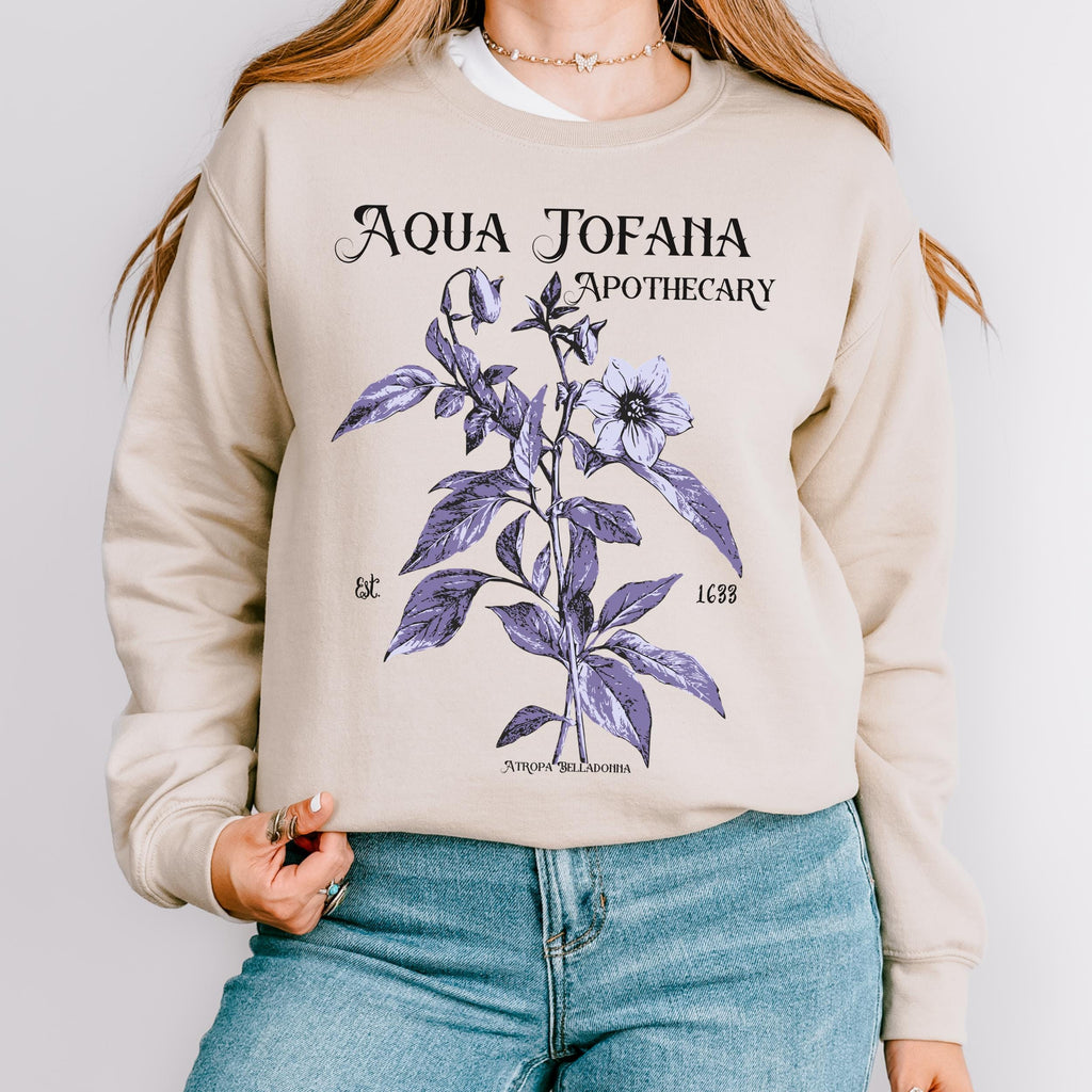 Aqua Tofana Feminist graphic sweatshirt featuring Belladonna Apothecary Crewneck