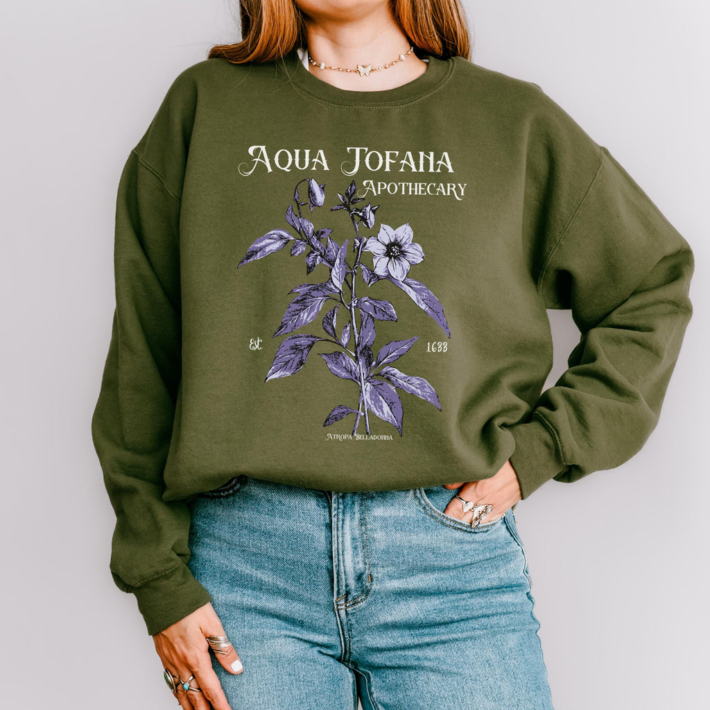 Aqua Tofana Feminist graphic sweatshirt featuring Belladonna Apothecary Crewneck