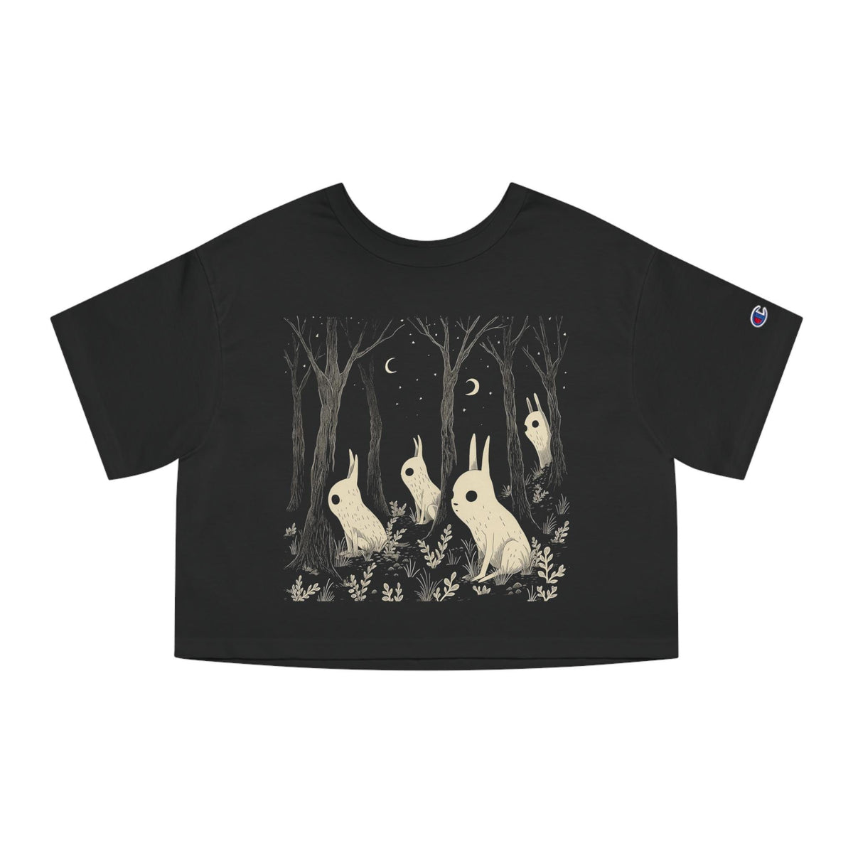 Moonlit Bunny Crop Top graphic shirt featuring Champion Forest Rabbit Graphic Tee