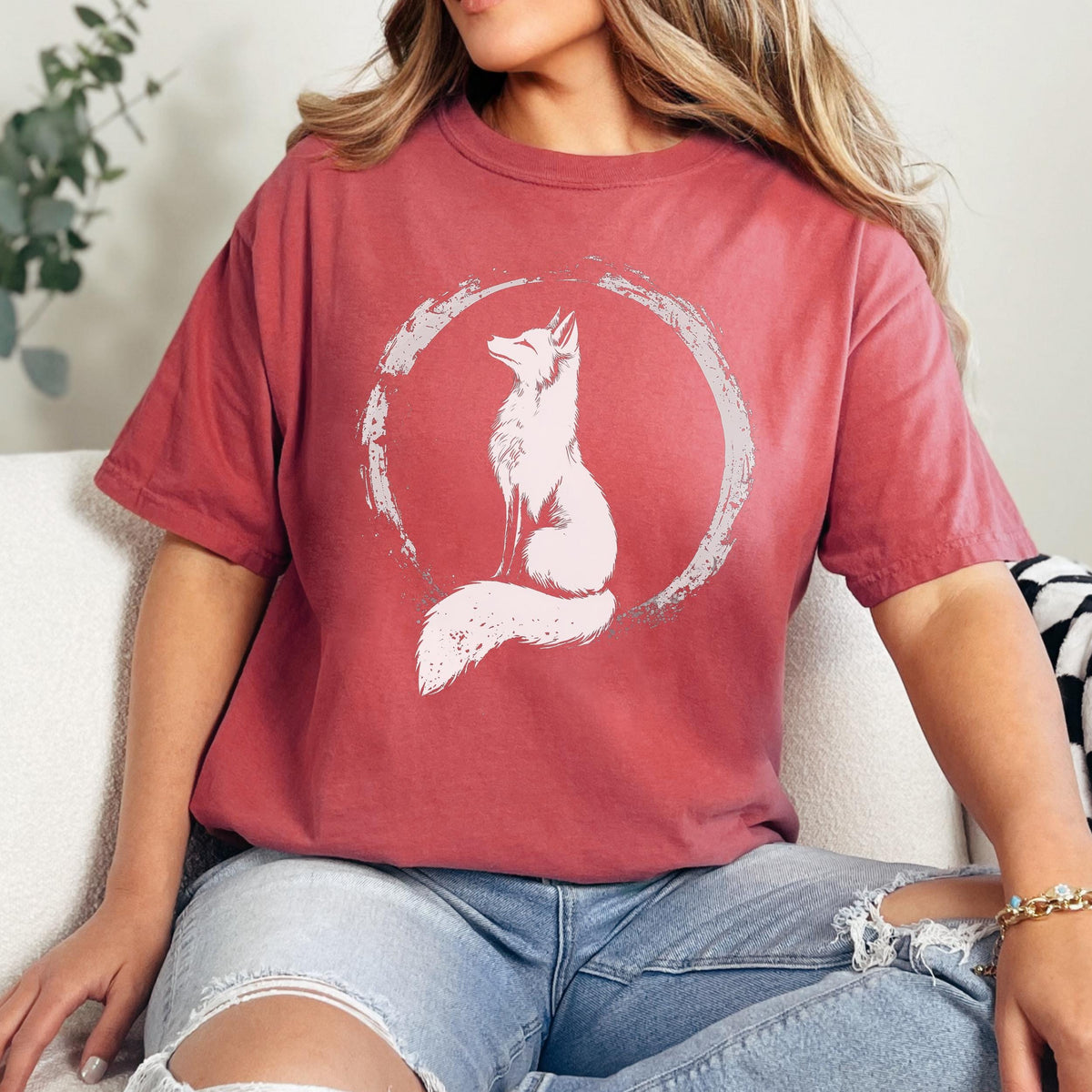 Fox Zen Circle graphic shirt featuring Minimal Woodland Fox Graphic Tee