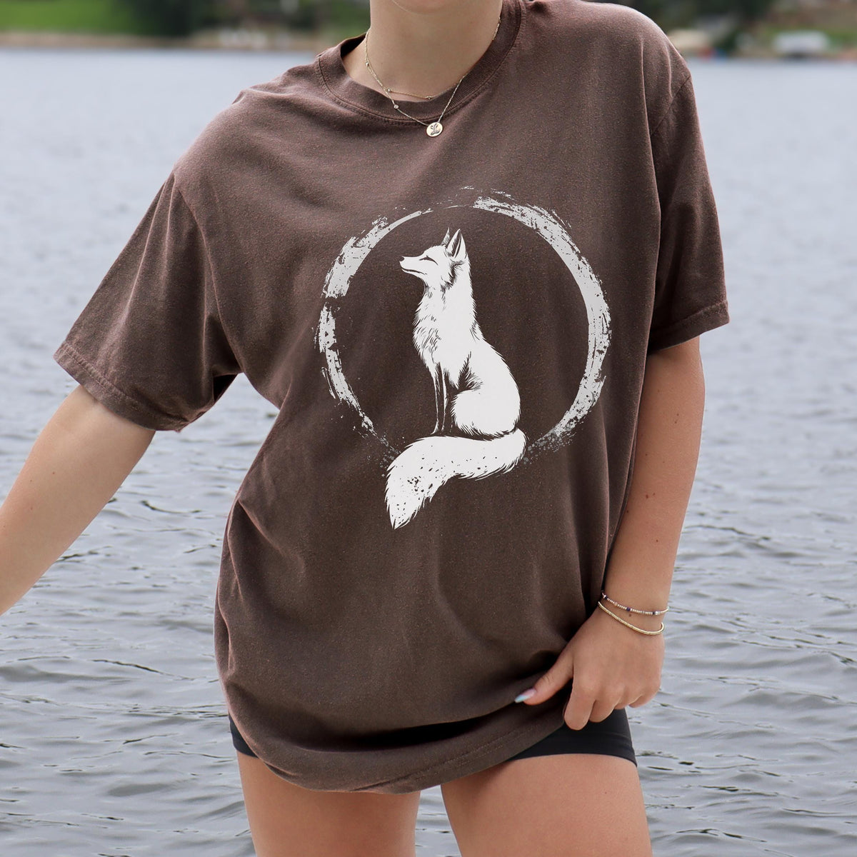 Fox Zen Circle graphic shirt featuring Minimal Woodland Fox Graphic Tee
