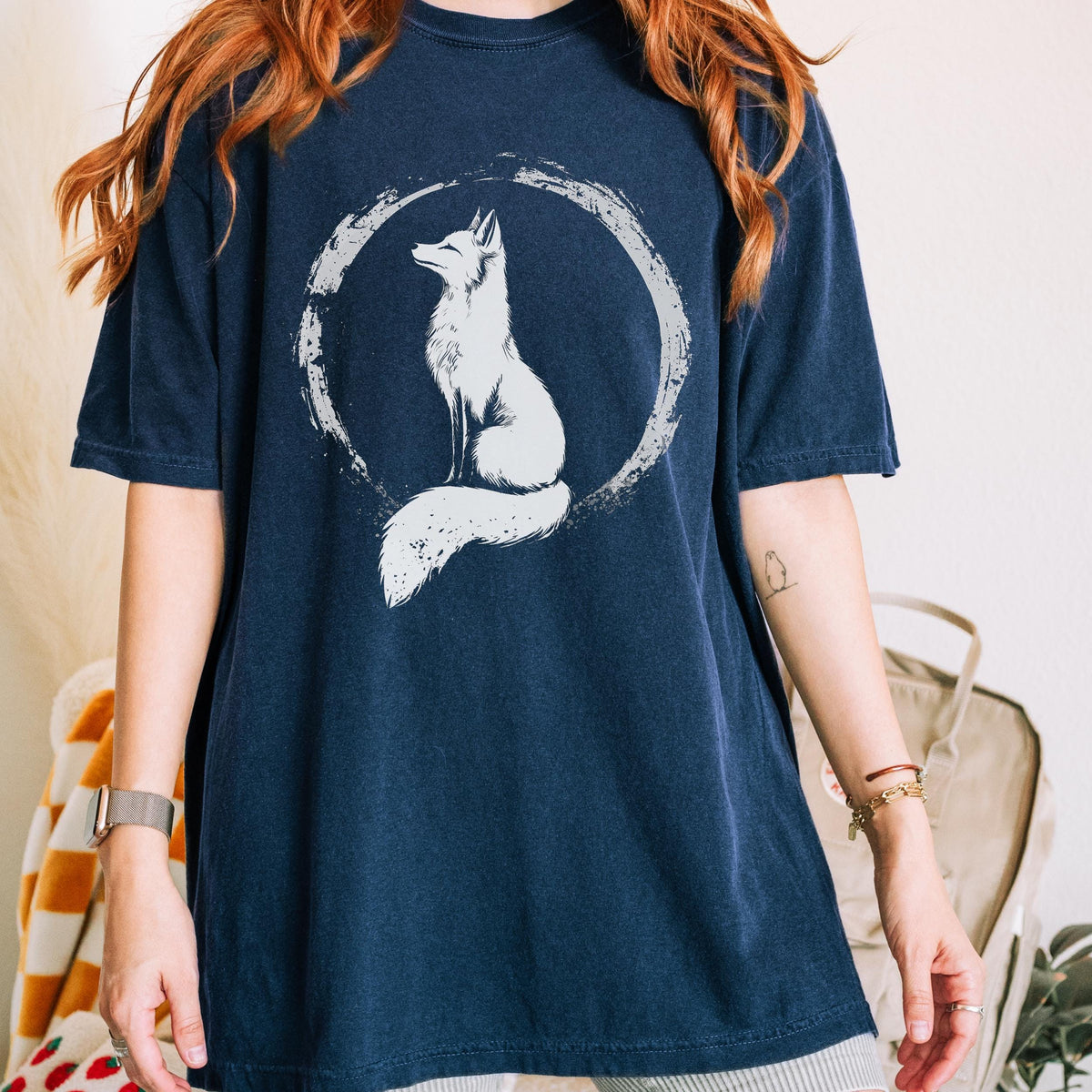 Fox Zen Circle graphic shirt featuring Minimal Woodland Fox Graphic Tee