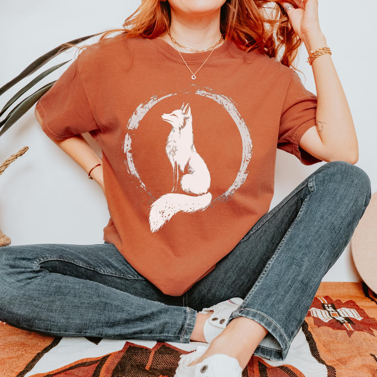 Fox Zen Circle graphic shirt featuring Minimal Woodland Fox Graphic Tee