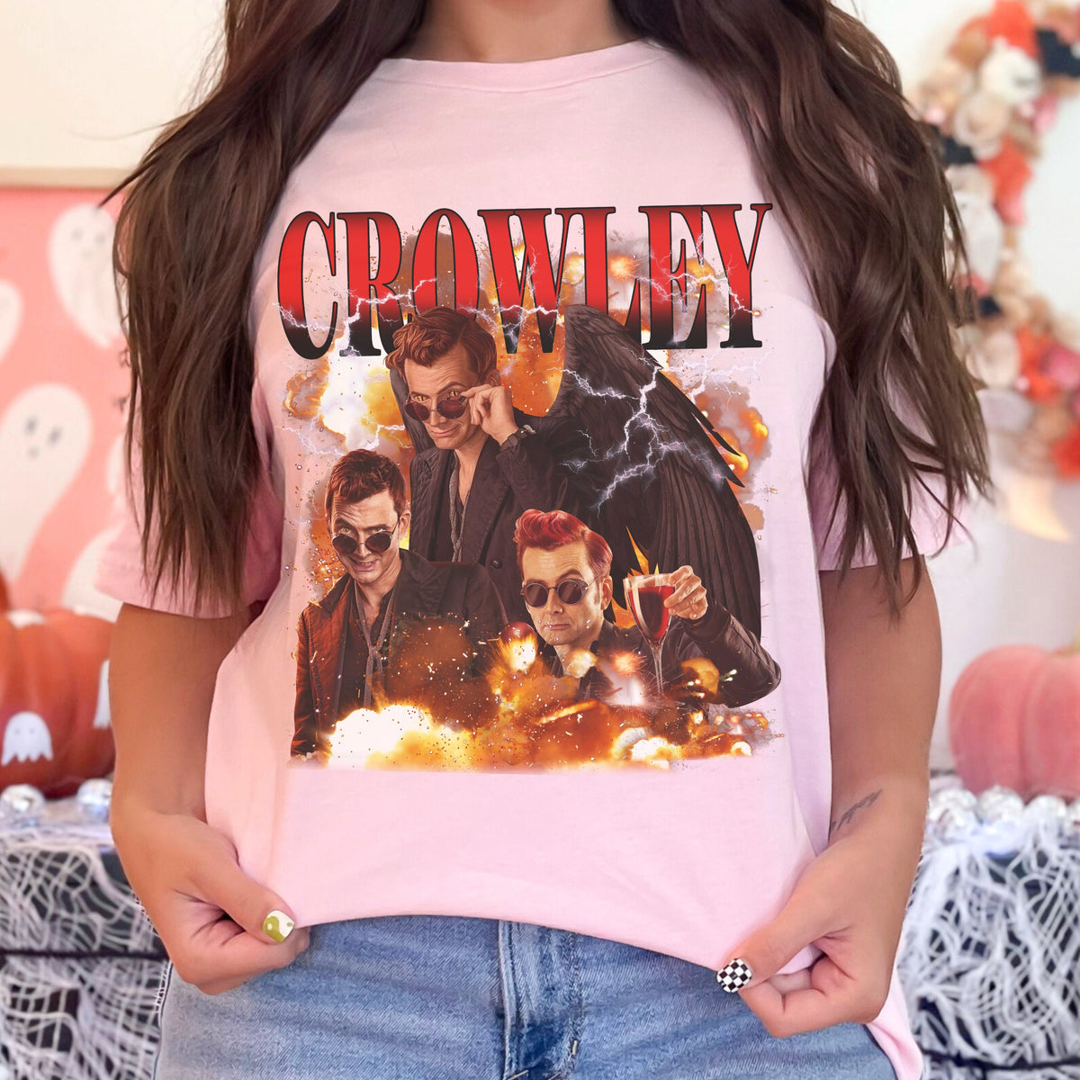 Crowley Good Omens graphic shirt featuring Vintage Style Demon Graphic Tee