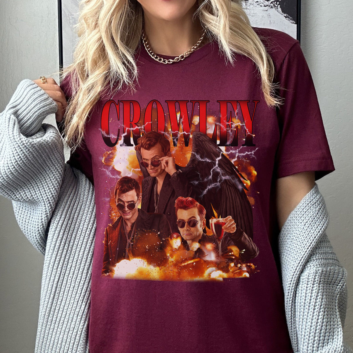 Crowley Good Omens graphic shirt featuring Vintage Style Demon Graphic Tee
