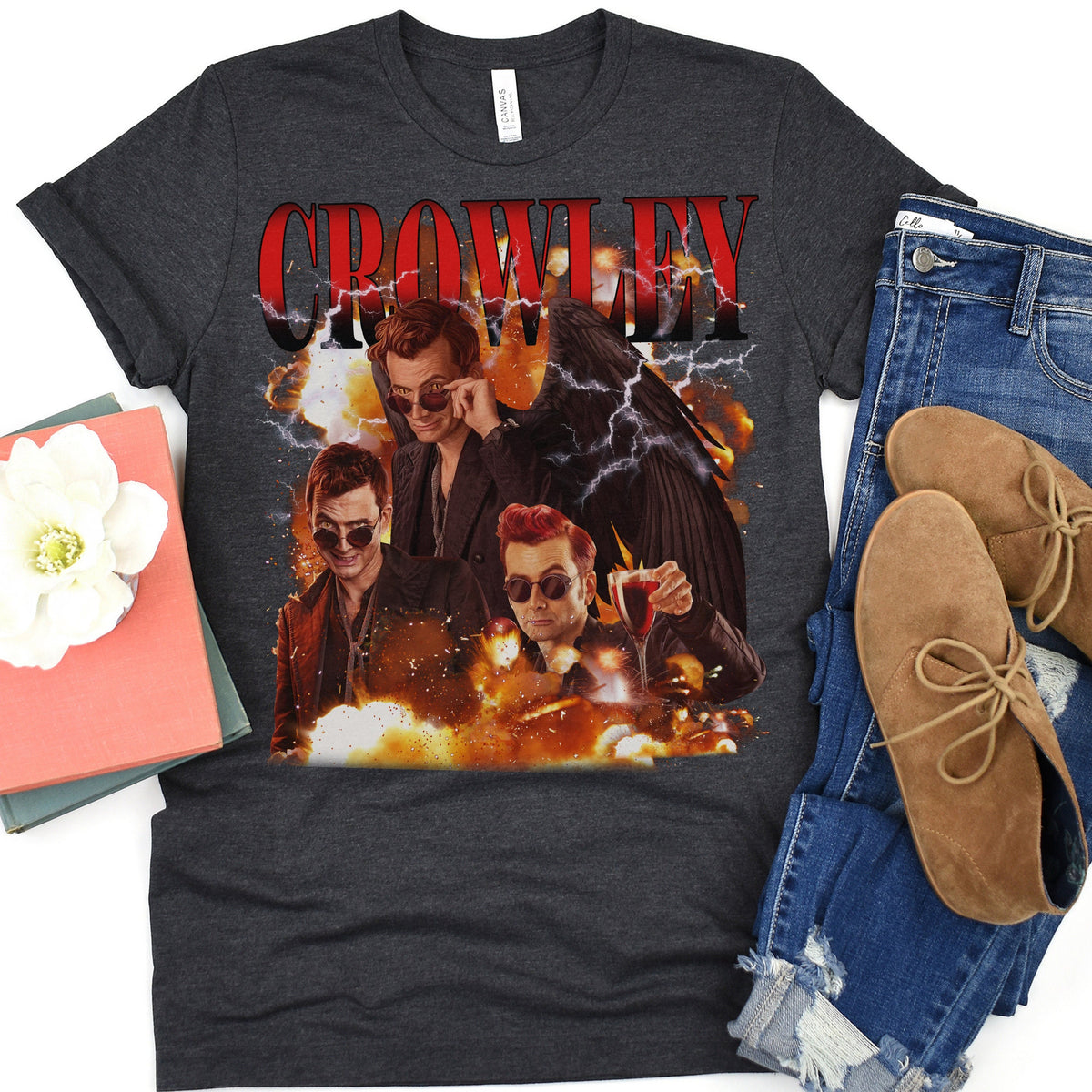 Crowley Good Omens graphic shirt featuring Vintage Style Demon Graphic Tee