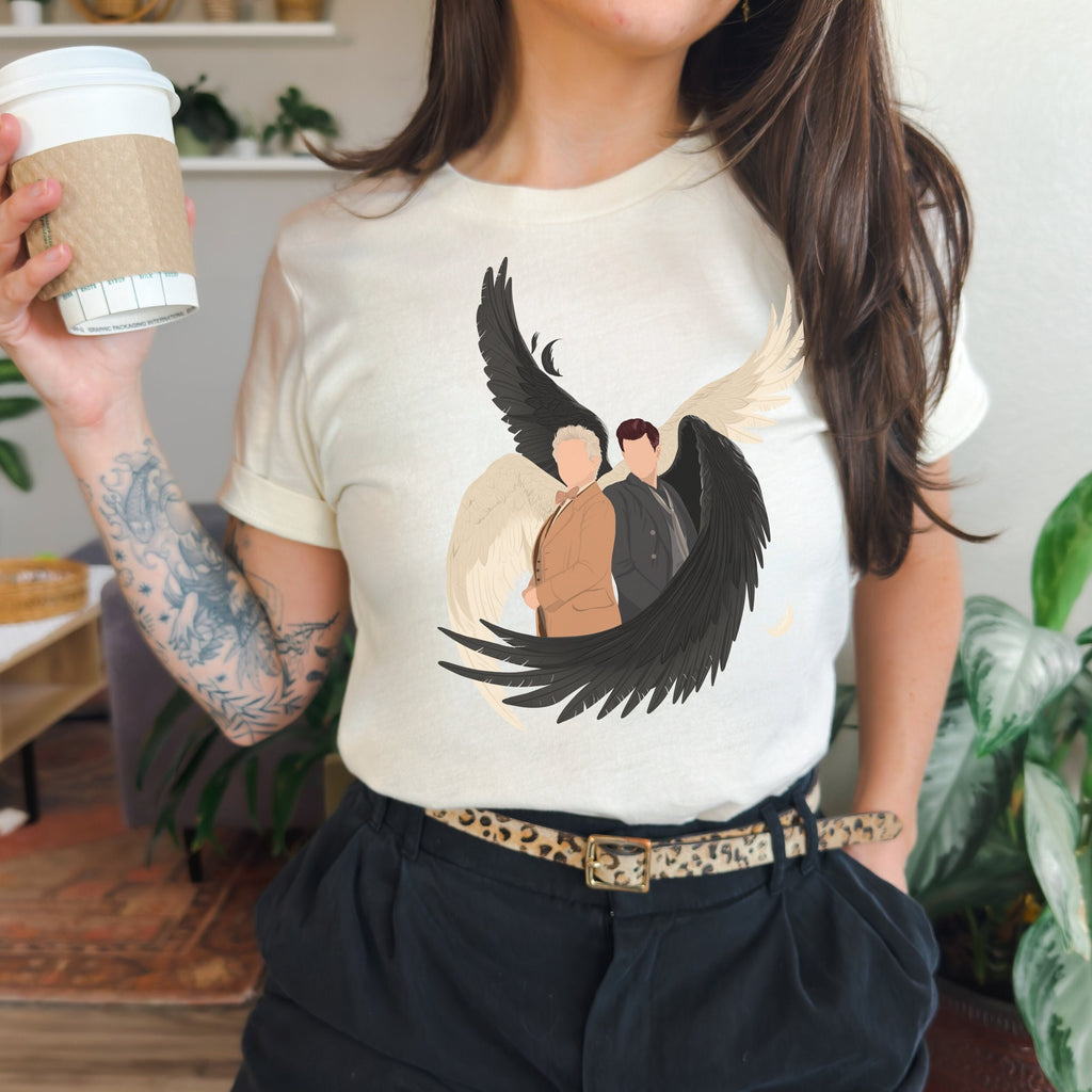 Aziraphale & Crowley Wings graphic shirt featuring Good Omens Angel Demon Graphic Tee