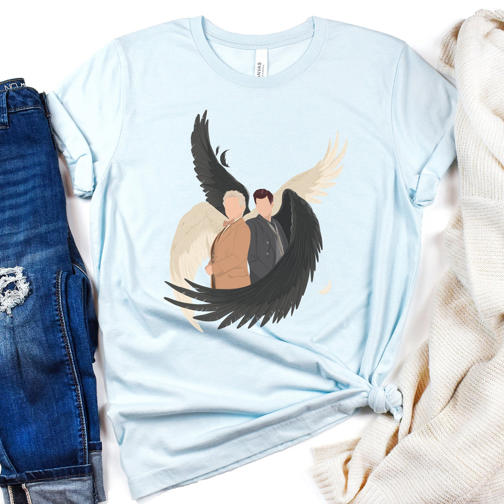 Aziraphale & Crowley Wings graphic shirt featuring Good Omens Angel Demon Graphic Tee