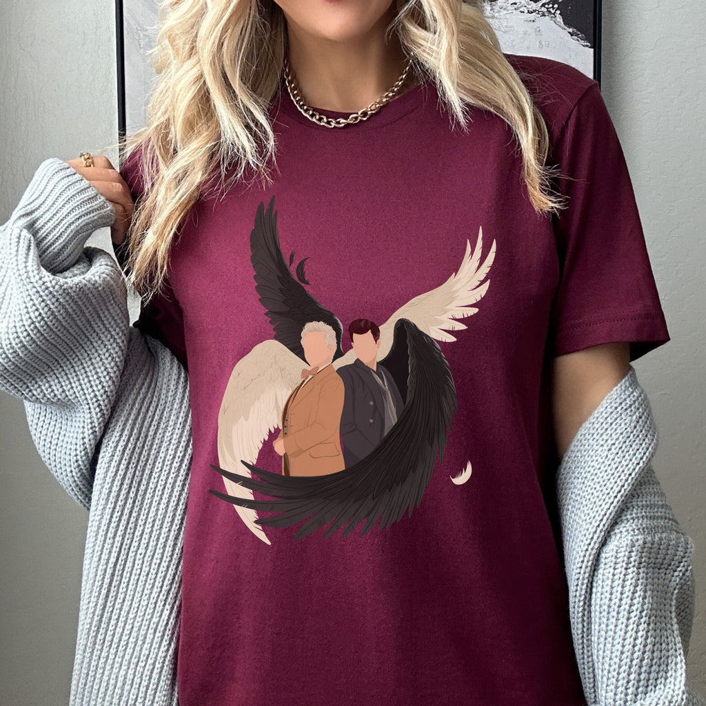 Aziraphale & Crowley Wings graphic shirt featuring Good Omens Angel Demon Graphic Tee