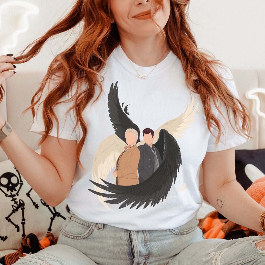 Aziraphale & Crowley Wings graphic shirt featuring Good Omens Angel Demon Graphic Tee