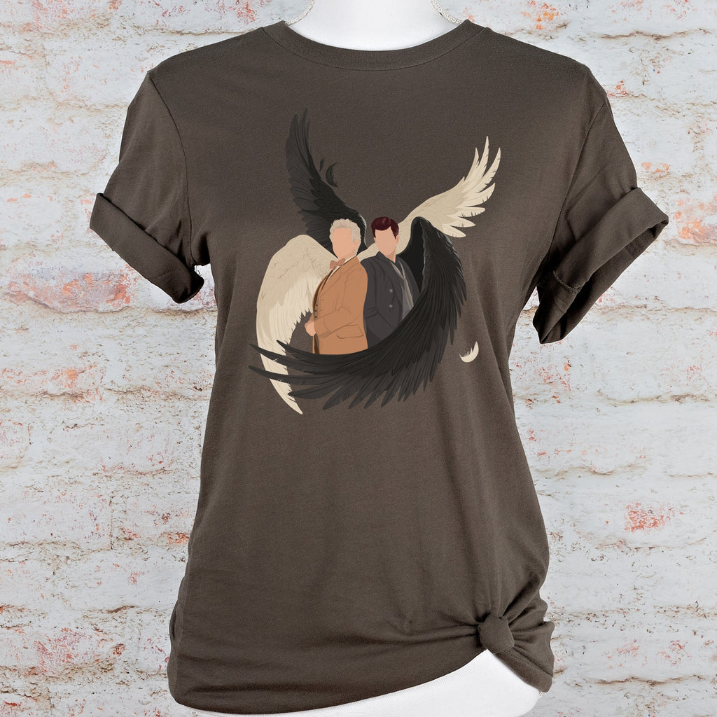 Aziraphale & Crowley Wings graphic shirt featuring Good Omens Angel Demon Graphic Tee in Army