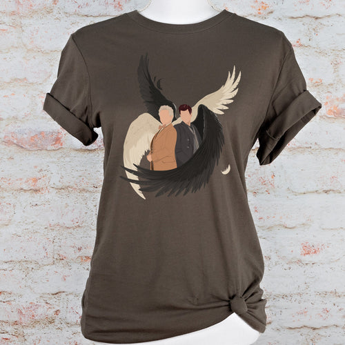 Aziraphale & Crowley Wings graphic shirt featuring Good Omens Angel Demon Graphic Tee in Army