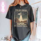 I’ve Got Friends in Strange Places graphic shirt featuring Vintage UFO Alien