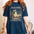 I’ve Got Friends in Strange Places graphic shirt featuring Vintage UFO Alien