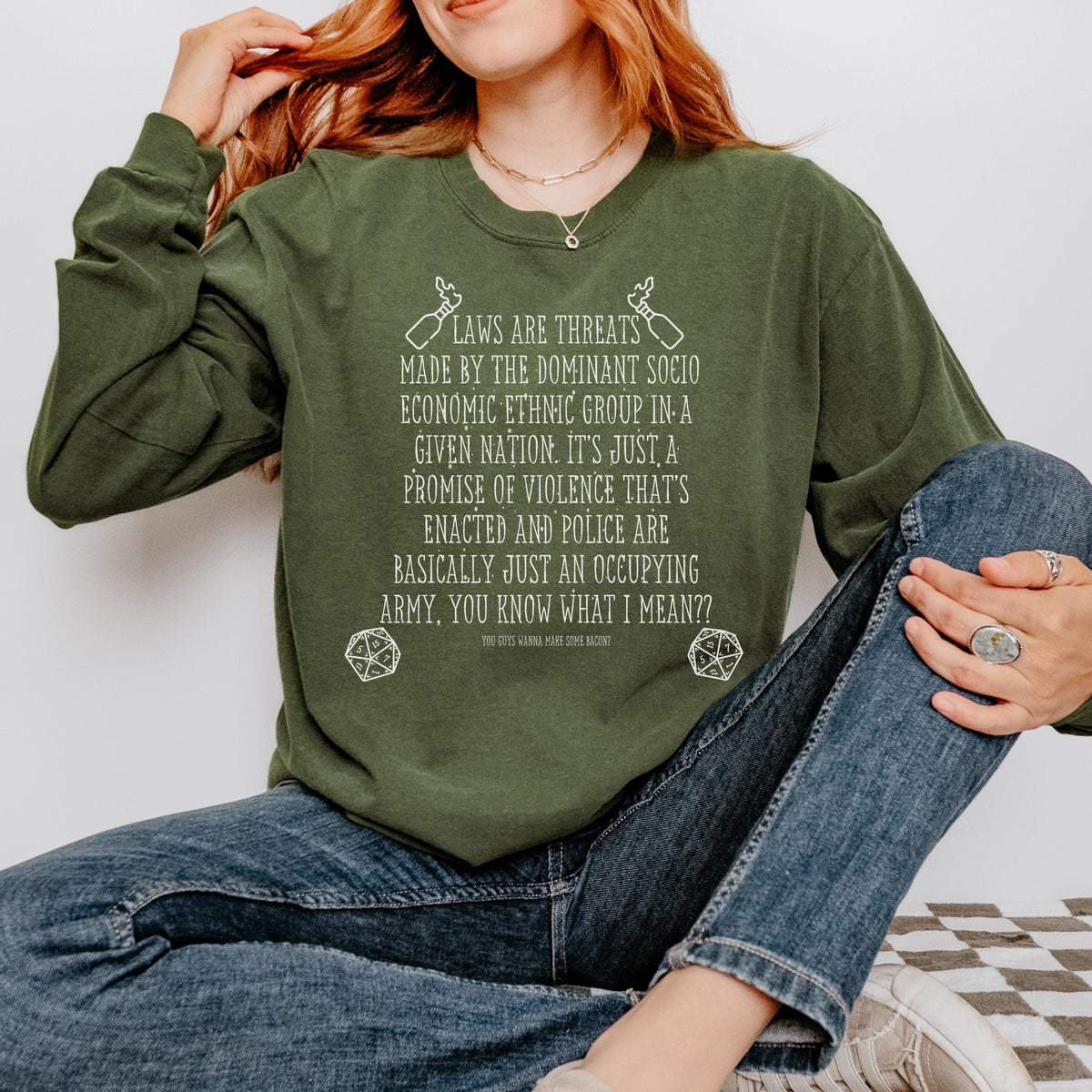 Laws Are Threats long sleeve graphic shirt featuring Bud Cubby Anti-Establishment Quote
