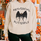 Anti-Social Butterfly Mothman graphic sweatshirt featuring Cryptid Humor