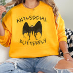 Anti-Social Butterfly Mothman graphic sweatshirt featuring Cryptid Humor