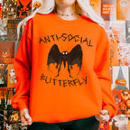 Anti-Social Butterfly Mothman graphic sweatshirt featuring Cryptid Humor