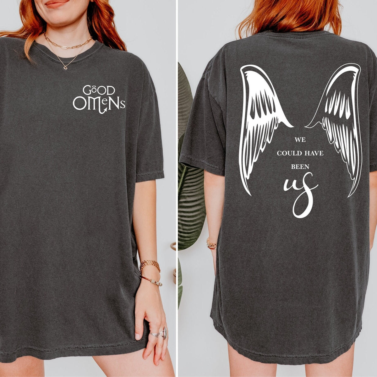 We Could Have Been Us graphic shirt featuring Good Omens Ineffable Wings in Black