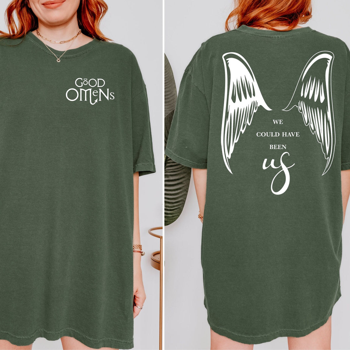 We Could Have Been Us graphic shirt featuring Good Omens Ineffable Wings