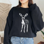 Woodland Fawn graphic sweatshirt featuring Vintage Deer Nature in Charcoal