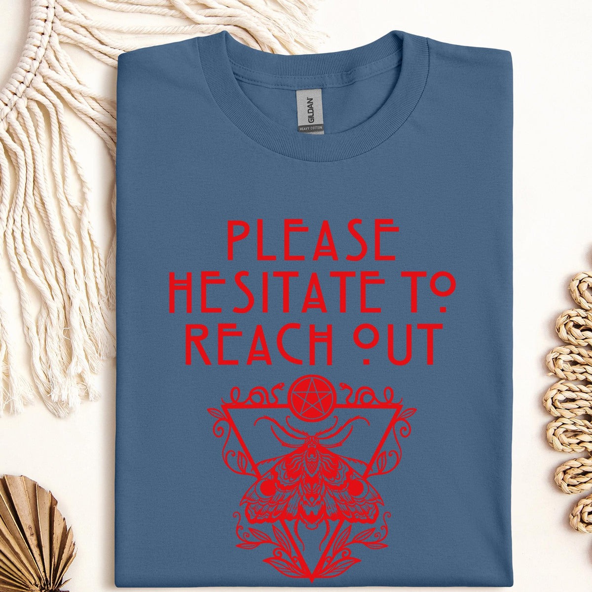 Please Hesitate to Reach Out graphic shirt featuring Occult Moth Anti-Social