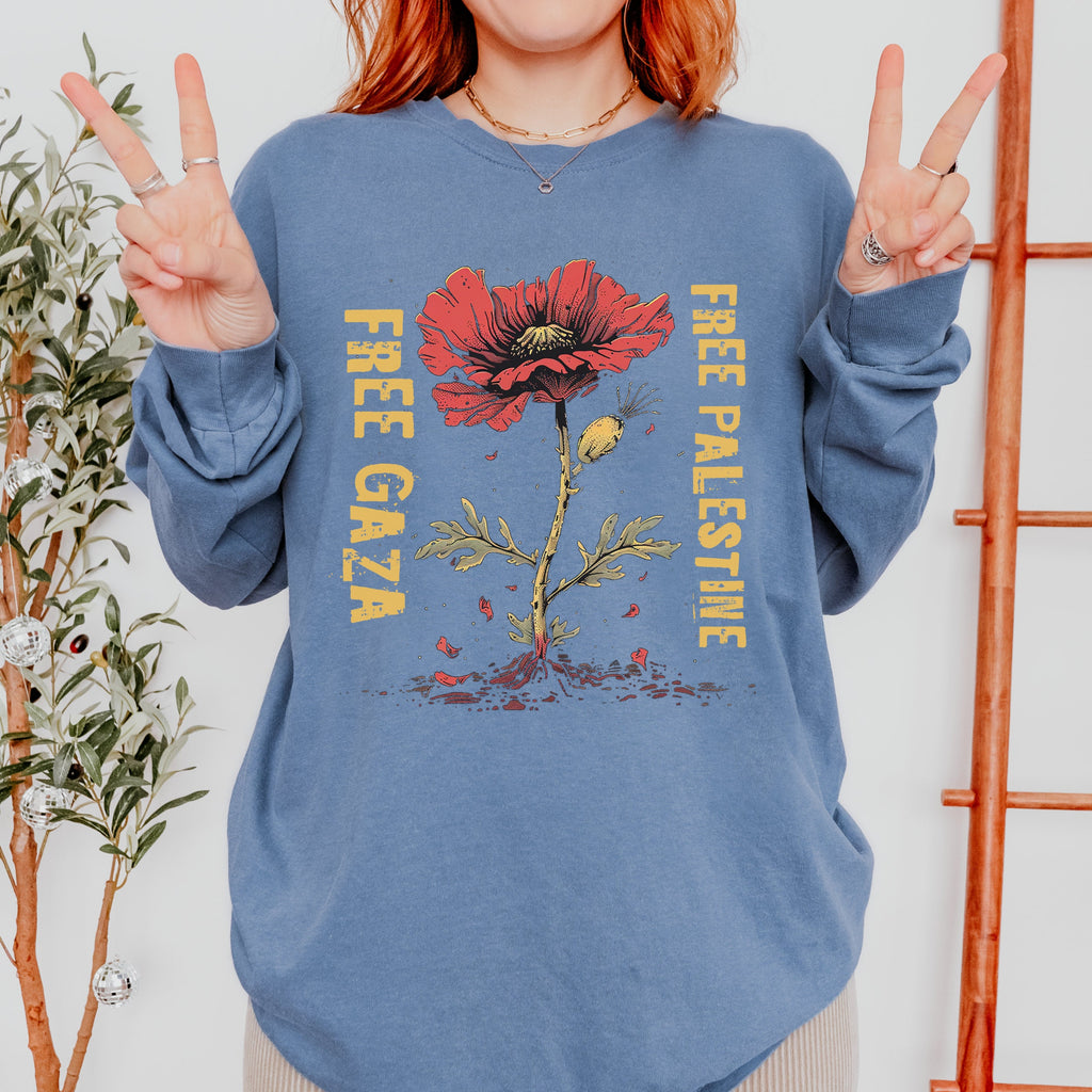 Free Gaza Free Palestine long sleeve graphic shirt featuring Poppy Solidarity