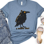 Capitalism Is a Death Cult graphic shirt featuring Vintage Crow