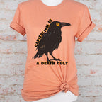 Capitalism Is a Death Cult graphic shirt featuring Vintage Crow