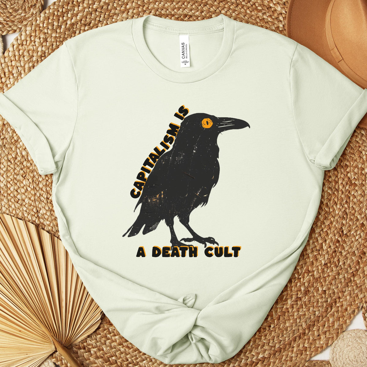 Capitalism Is a Death Cult graphic shirt featuring Vintage Crow
