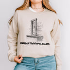Embrace Traditional Values graphic sweatshirt featuring Guillotine Political Satire