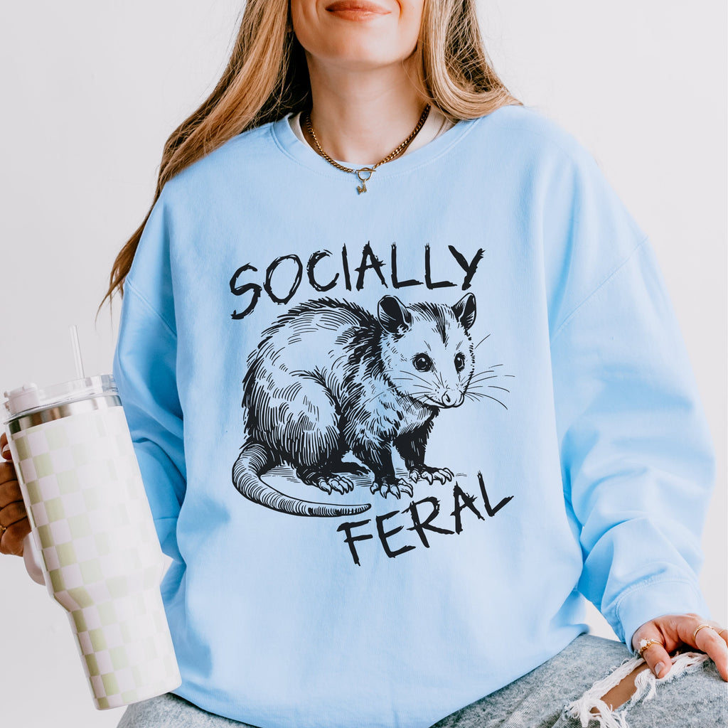 Socially Feral graphic sweatshirt featuring Funny Possum